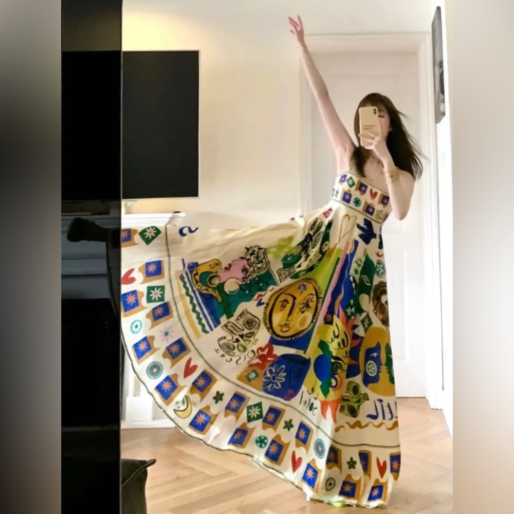 (last 1) 24hr SALE💗Ete Ensoleillé boho french print summer midi dress resort - Picture 4 of 9